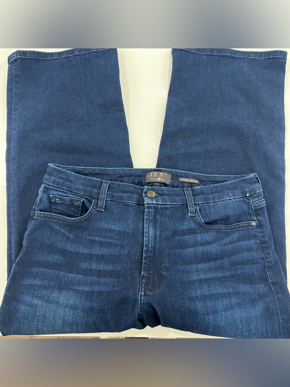 Jen7 by 7 For All Mankind Cropped Wide Leg Jeans Dark‎ Wash Size 12 - Picture 2 of 6